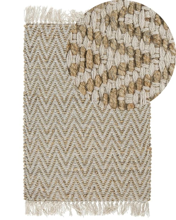 Gulvteppe Beige Jute Bomull 50 x 80 cm Frynser Håndvevd Boho Gang Soverom