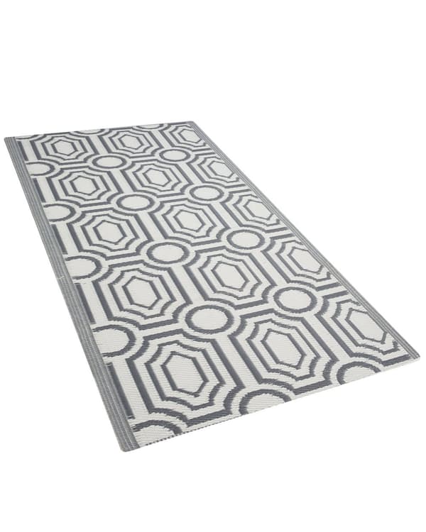 Utendørs Teppe Grå Syntetisk Materiale 90 x 180 cm Vendbart Geometrisk Mønster Miljøvennlig Moderne