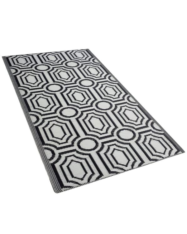 Utendørs Teppe Svart Syntetisk 90 x 180 cm Vendbart Geometrisk Mønster Moderne Design