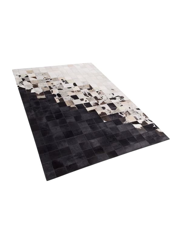 Teppe Hvitt og Svart Skinn 140 x 200 cm Moderne Lappeteppe Håndlaget Rektangulært Teppe
