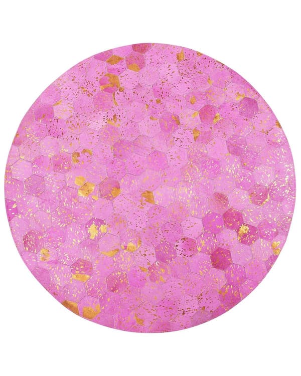 Teppe Rosa Skinn 140 cm Moderne Lappeteppe Turkis Honningkake Mønster Håndvevd Rundt Teppe