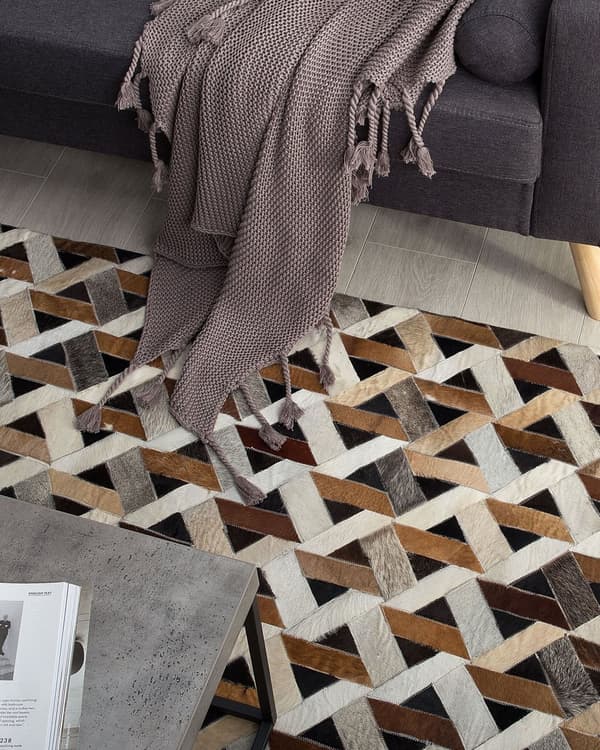 Teppe Brunt og Grått Skinn Geometrisk Mønster 160 x 230 cm Rustikk Boho