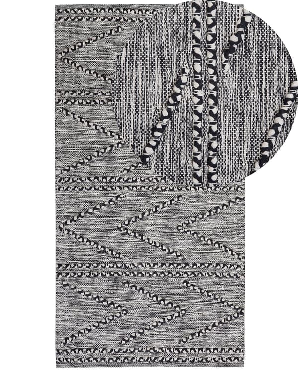 Teppe Svart med Hvit 80 x 150 cm Tufted Geometrisk Mønster