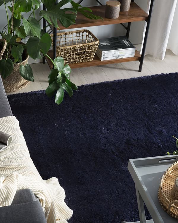 Teppe Blå Bomull Polyester 140 x 200 cm Shaggy Dekorativt Tilbehør Innredning Stue Soverom Moderne