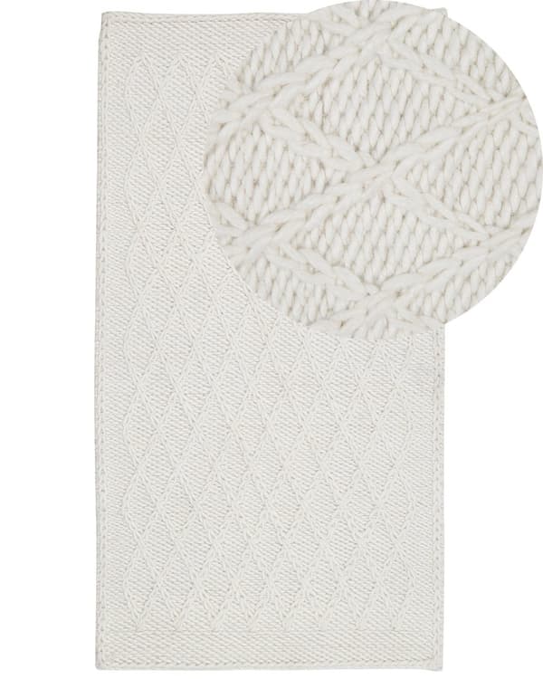 Gulvteppe Off-White Ull Viskose 80 x 150 cm Rektangulært Håndvevd Boho