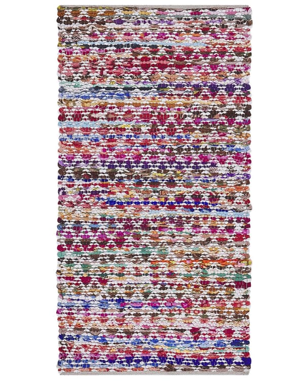 Gulvteppe Flerfarget Polyester Bomull 80 x 150 cm Geometrisk mønster Rektangulært Håndvevd Boho