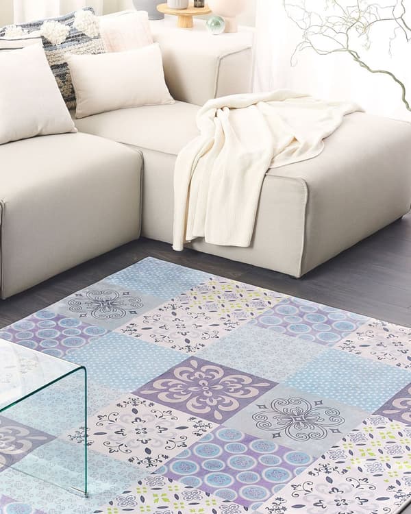Teppe Flerfarget Polyester 160 x 230 cm Lappemønster Rektangulær form Middelhavsstil Tekstiler Dekorasjon