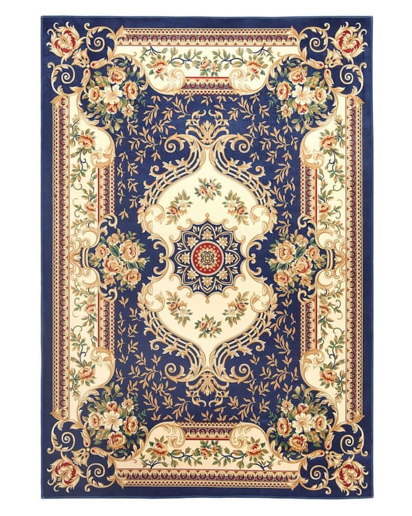 Gulvteppe Blå Hvit Polyester 140 x 200 cm Viktoriansk Mønster Gummibelagt bunn