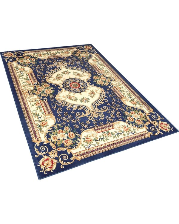 Gulvteppe Blå Hvit Polyester 140 x 200 cm Viktoriansk Mønster Gummibelagt bunn