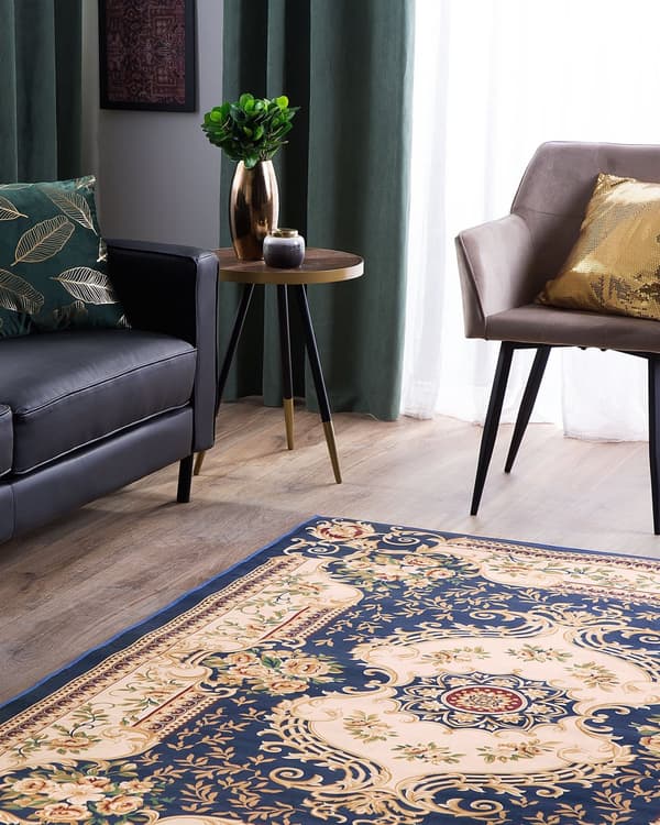 Gulvteppe Blå Hvit Polyester 140 x 200 cm Viktoriansk Mønster Gummibelagt bunn
