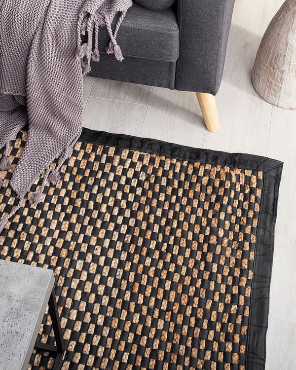 Gulvteppe Svart Beige 140 x 200 cm Geometrisk mønster Retro Jacquard Kuskinn