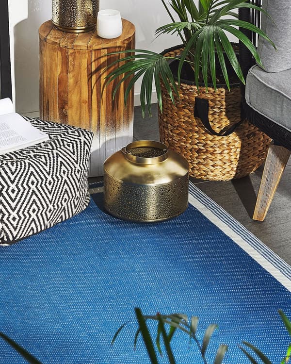 Teppe Blå Syntetisk 120 x 180 cm Utendørs Værbestandig Moderne Tilbehør Dekorativt Terrasse Balkong