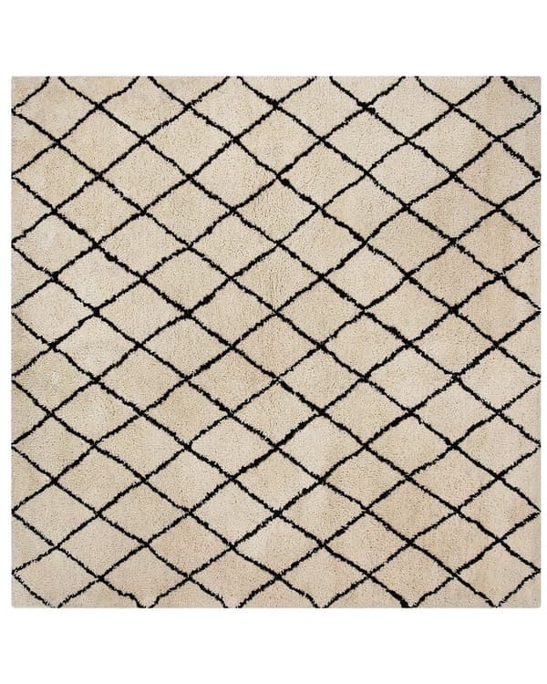 Gulvteppe Beige Svart 200 x 200 cm Geometrisk Mønster Moderne Stue Soverom