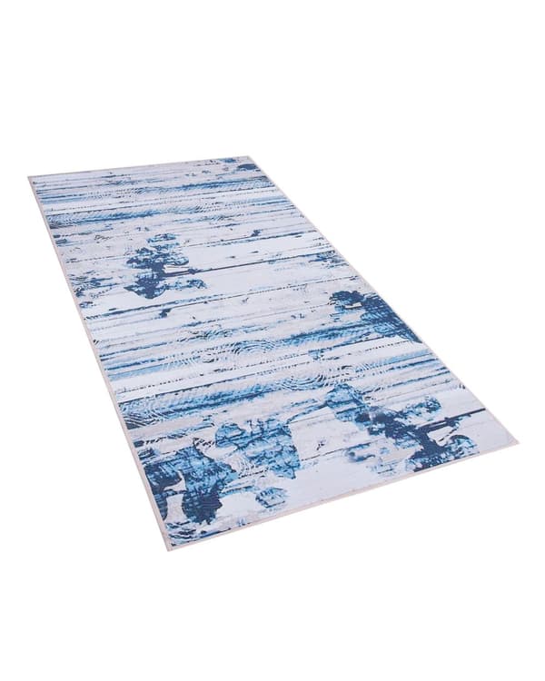 Teppe Blå Beige Polyester 80 x 150 cm Abstrakt mønster Antiskli Slitt utseende Dekorasjon Moderne