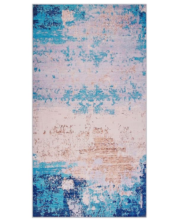Teppe Blå Polyester 80 x 150 cm Abstrakt mønster Gummibelagt underside Antiskli Moderne design Tekstiler Dekorasjon