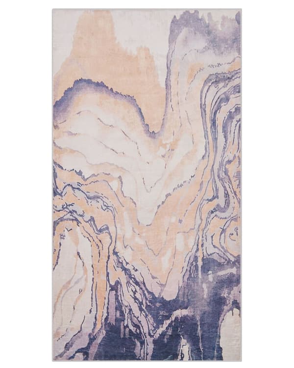 Teppe Beige Grå Polyester 80 x 150 cm Stoff Abstrakt Mønster Gummibelagt bunn