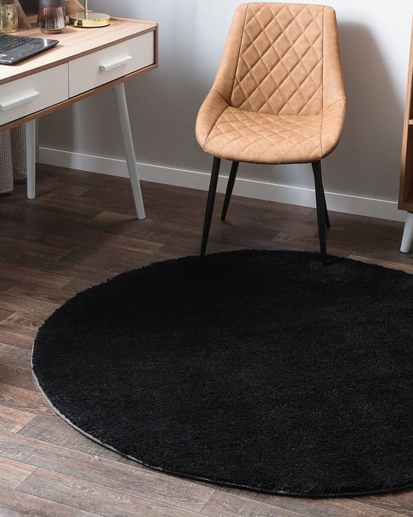 Teppe Svart Polyester Bomull ø 140 cm Shaggy Rund form Dekorativt Moderne Tilbehør Innredning
