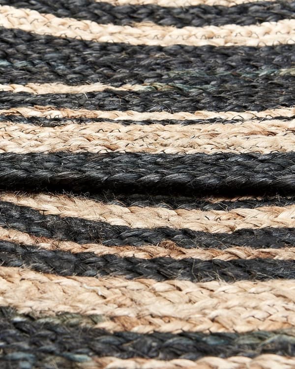 Gulvteppe Beige Svart Rund 140 cm Boho Rustikk Spiralflettet Jute Soverom Gang