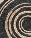 Miniatyrbilde 6 av 6: Gulvteppe Beige Svart Rund 140 cm Boho Rustikk Spiralflettet Jute Soverom Gang