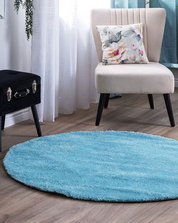 Teppe Blå Polyester Bomull ø 140 cm Shaggy Rund form Dekorativt Moderne Tilbehør Innredning