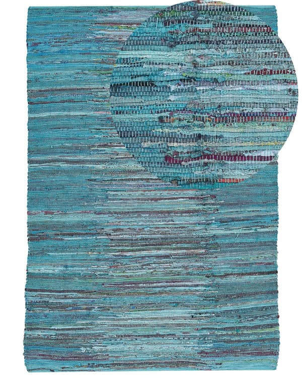 Teppe Blå Bomull 160 x 230 cm Stripete mønster Håndvevd Gulvteppe Dekorasjon Tekstiler