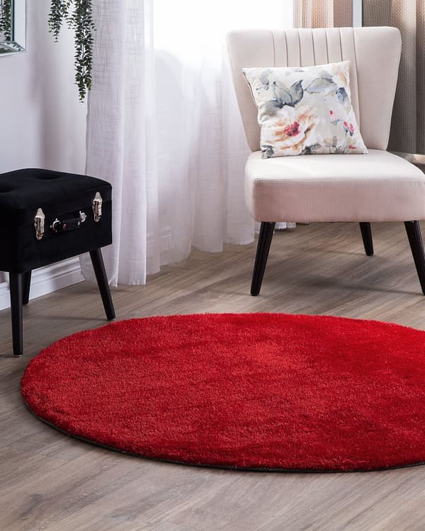 Teppe Rød Polyester Bomull ø 140 cm Shaggy Rund form Dekorativt Moderne Tilbehør Innredning