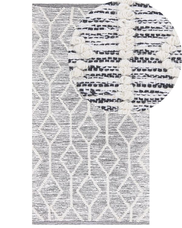 Teppe Grå Beige Ull Bomull 80 x 150 cm Geometrisk mønster Håndvevd Dekorativt Tilbehør Soverom Stue