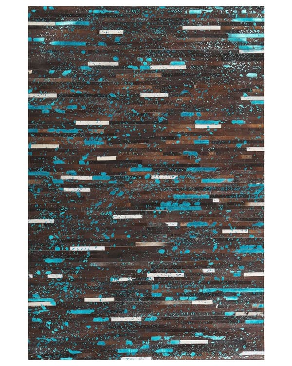 Teppe Brunt og Blått Kuskinn 140 x 200 cm Patchwork med Stripete Overflate