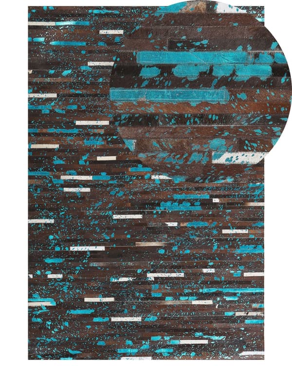 Teppe Brunt og Blått Kuskinn 140 x 200 cm Patchwork med Stripete Overflate