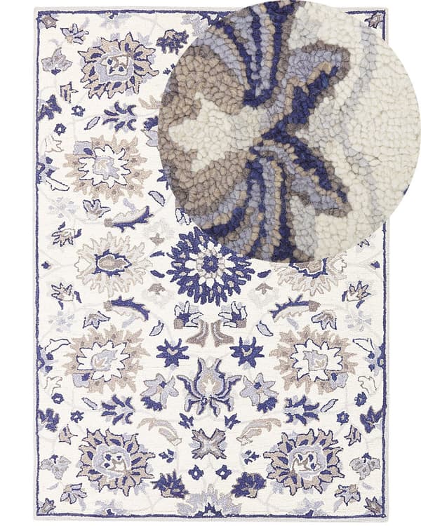 Teppe Beige Blå Ull 160 x 230 cm Orientalsk mønster Tett luv Håndtuftet Tilbehør Dekorativt
