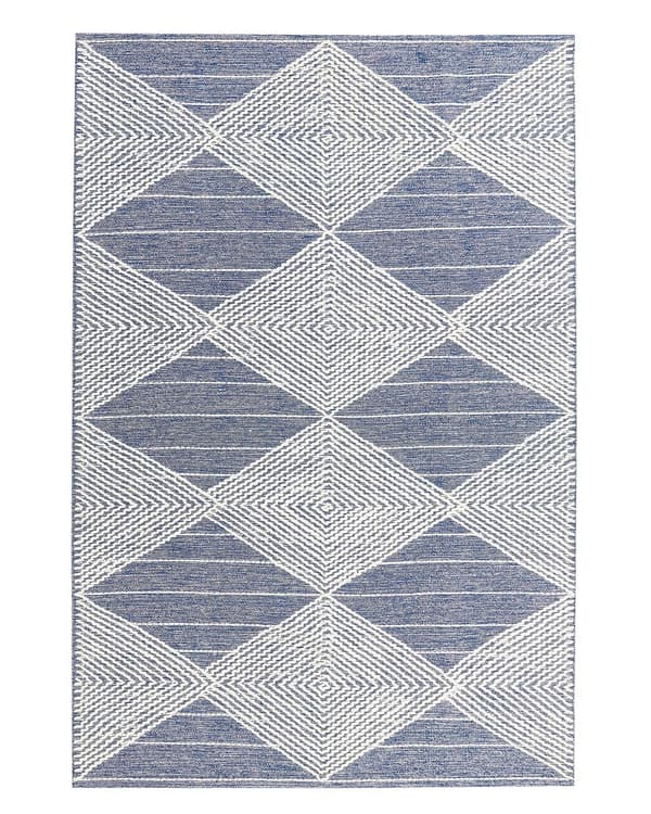 Gulvteppe Lyse Beige Blå Ull Polyester 140 x 200 cm Håndvevd Geometrisk Mønster Boho Stue Soverom