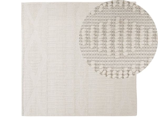 Teppe Beige Ull Polyester 200 x 200 cm Geometrisk mønster Håndvevd Boho Stue Soverom