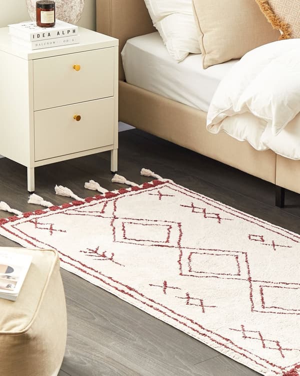 Teppe Hvit Rød Bomull 80 x 150 cm Geometrisk mønster Frynser Orientalsk Boho