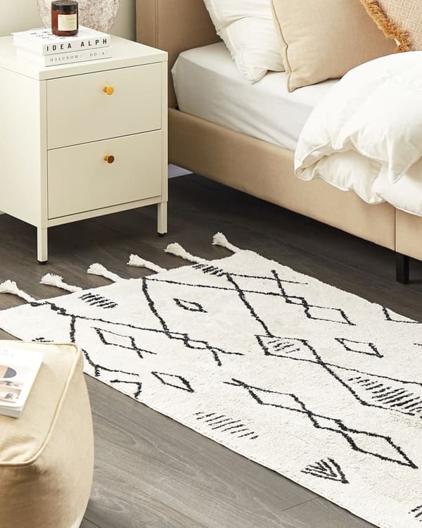 Teppe Hvit Svart Bomull 80 x 150 cm Geometrisk mønster Frynser Orientalsk Moderne Minimalistisk