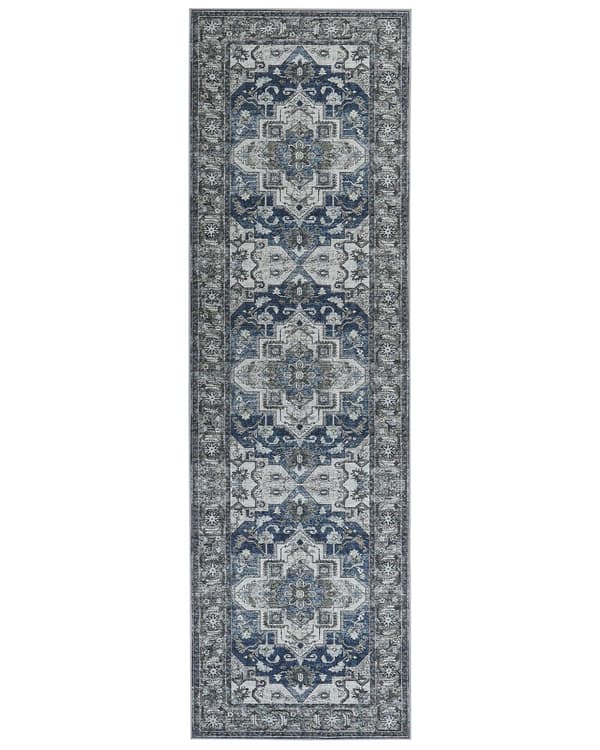 Gulvteppe Grå Blå Polyester 60 x 200 cm Moderne Stue Soverom Dekorasjon Orientalsk