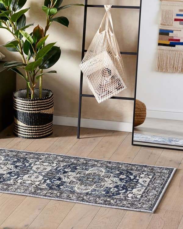 Gulvteppe Grå Blå Polyester 60 x 200 cm Moderne Stue Soverom Dekorasjon Orientalsk