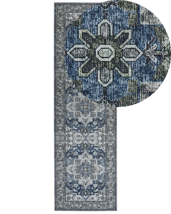 Gulvteppe Grå Blå Polyester 60 x 200 cm Moderne Stue Soverom Dekorasjon Orientalsk
