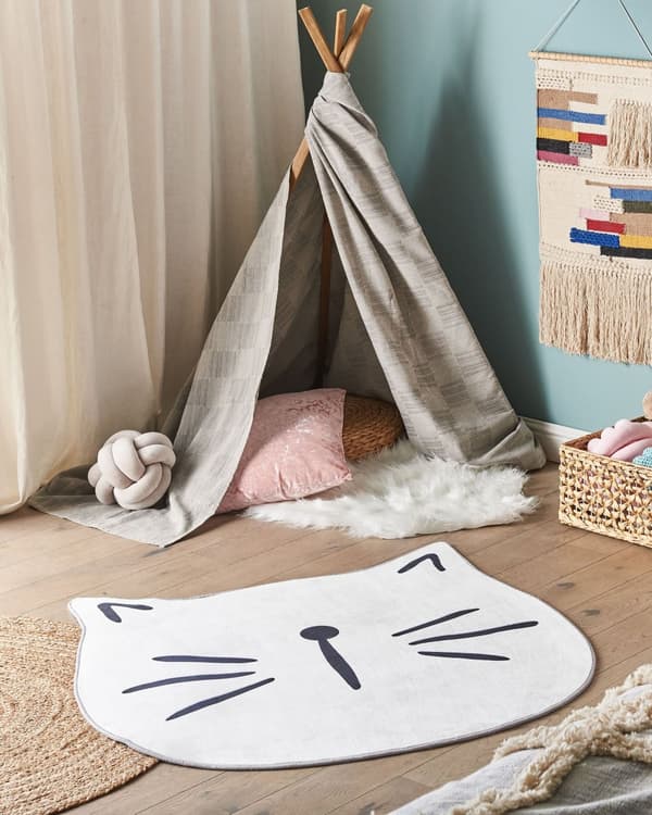 Barneteppe Hvit Polyester ⌀ 100 cm Lekeromsmatte Dyretrykk Kattetrykk