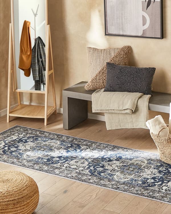 Gulvteppe Grå Blå Polyester 80 x 300 cm Moderne Stue Soverom Dekorasjon Orientalsk