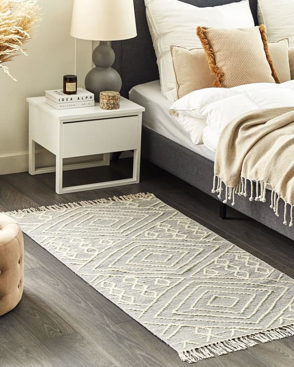 Teppe Grå Hvit Bomull 80 x 150 cm Frynser Geometrisk mønster Orientalsk Moderne Boho