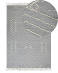 Miniatyrbilde 1 av 6: Teppe Grå Hvit Bomull 80 x 150 cm Frynser Geometrisk mønster Orientalsk Moderne Boho
