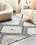 Miniatyrbilde 2 av 6: Teppe Bomull Svart Hvit 140 x 200 cm Frynser Geometrisk mønster Orientalsk Moderne Boho