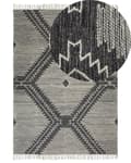 Miniatyrbilde 1 av 6: Teppe Bomull Svart Hvit 140 x 200 cm Frynser Geometrisk mønster Orientalsk Moderne Boho