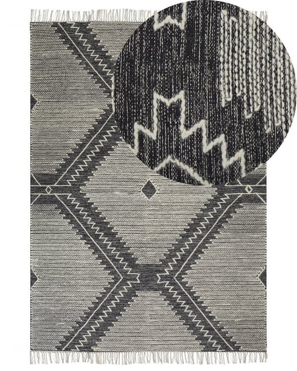 Teppe Bomull Svart Hvit 140 x 200 cm Frynser Geometrisk mønster Orientalsk Moderne Boho