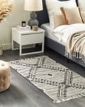 Miniatyrbilde 2 av 6: Teppe Bomull Svart Hvit 80 x 150 cm Frynser Geometrisk mønster Orientalsk Moderne Boho