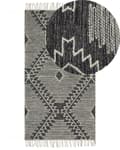 Miniatyrbilde 1 av 6: Teppe Bomull Svart Hvit 80 x 150 cm Frynser Geometrisk mønster Orientalsk Moderne Boho