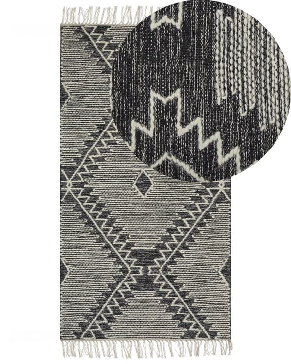 Teppe Bomull Svart Hvit 80 x 150 cm Frynser Geometrisk mønster Orientalsk Moderne Boho