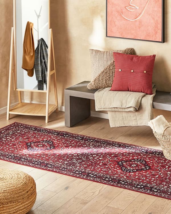 Teppe Rød Polyester 80 x 300 cm Løper Antiskli Orientalsk Gang Kjøkken Dekorativt tilbehør