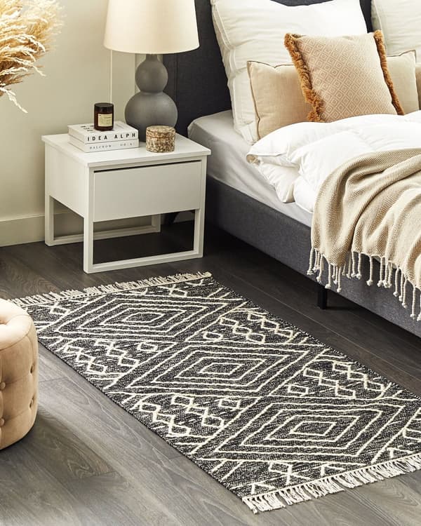 Teppe Svart Hvit Bomull 80 x 150 cm Frynser Geometrisk mønster Orientalsk Moderne Boho