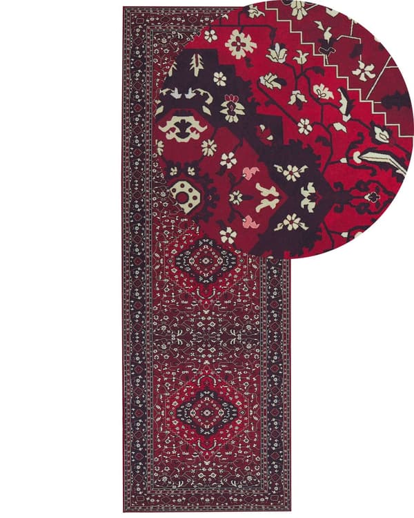 Teppe Rød Polyester 80 x 240 cm Løper Antiskli Orientalsk Gang Kjøkken Dekorativt tilbehør